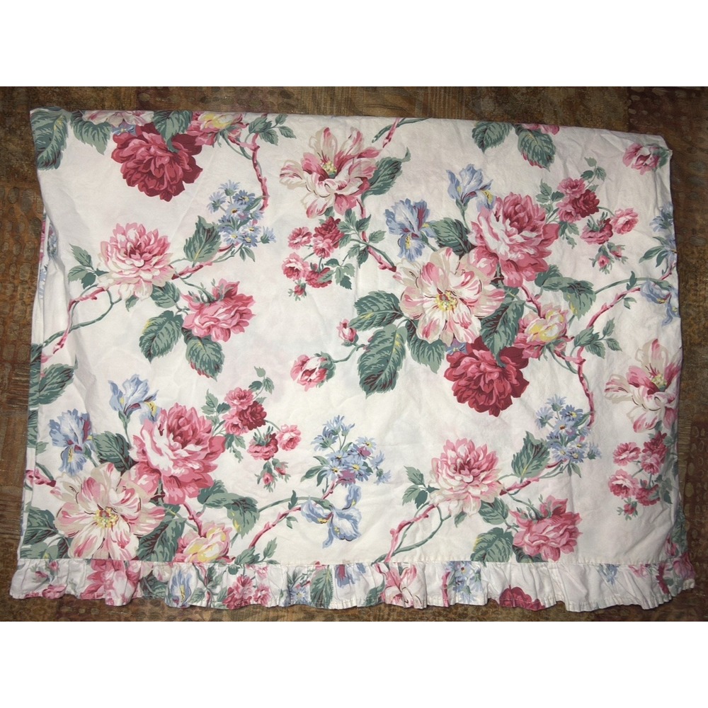 Ralph Lauren Lorraine Flat Sheet TWIN Ruffle Pink Floral Vtg Shabby Chic Cottage